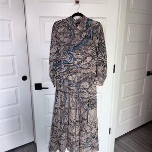 Akris wool mousseline map shirt dress no size tag see measurements
